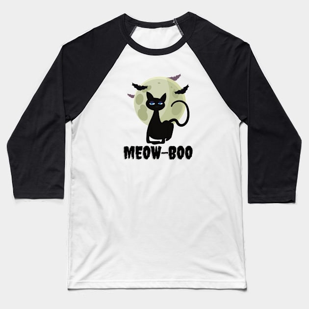 Funny Meow Boo Halloween cat Baseball T-Shirt by StarTshirts